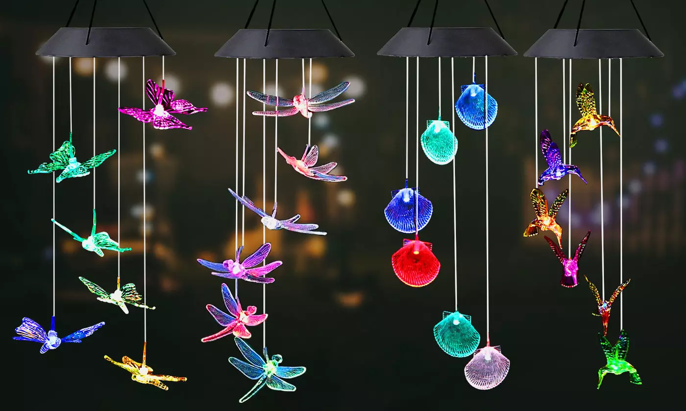 Solar Powered LED Hummingbird Wind Chime Light Color Changing Yard Garden Decor