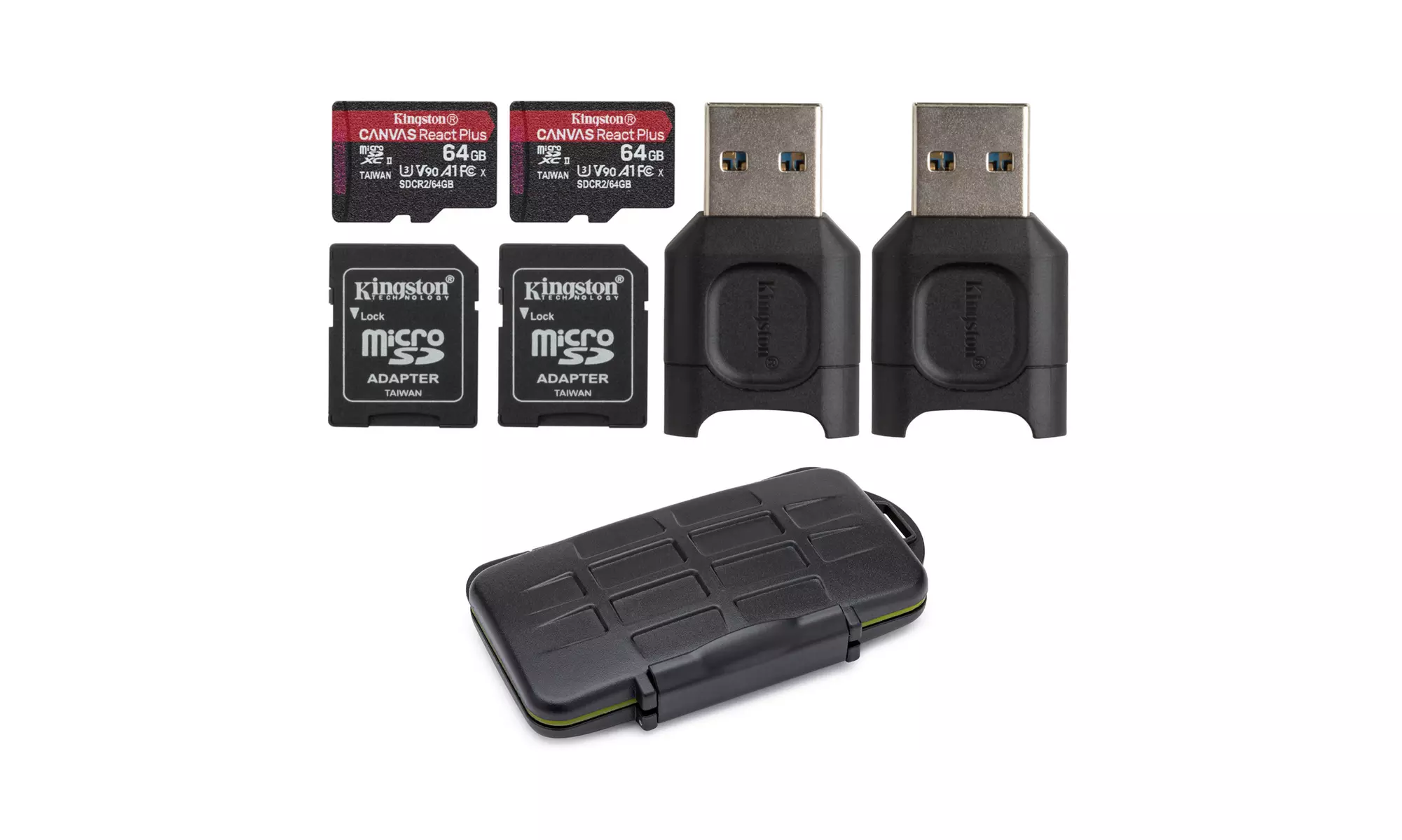 Kingston 64GB Canvas React Plus V90 microSD Card with Adapter (2-Pack) and Case - Primary Image
