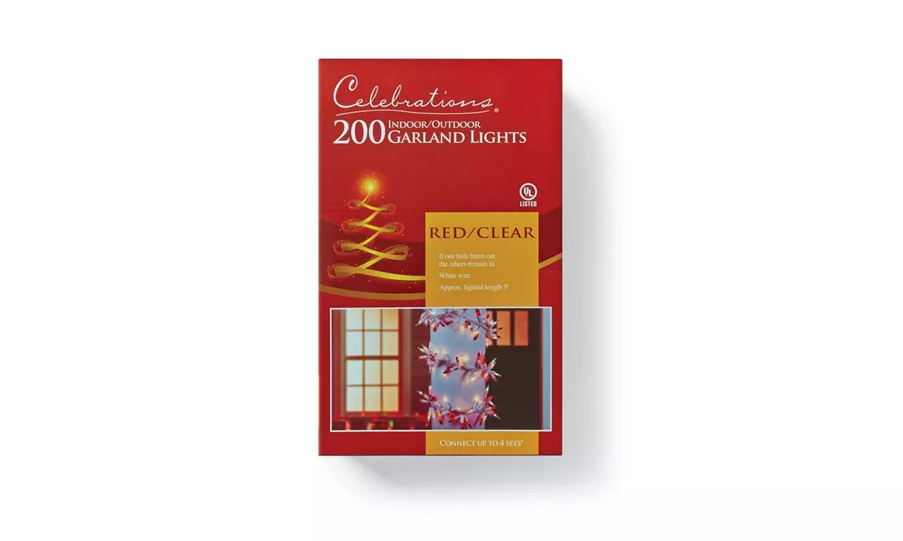 Celebrations KA404E11 Mini Red and Clear Garland Lights, 9' - Second Medium