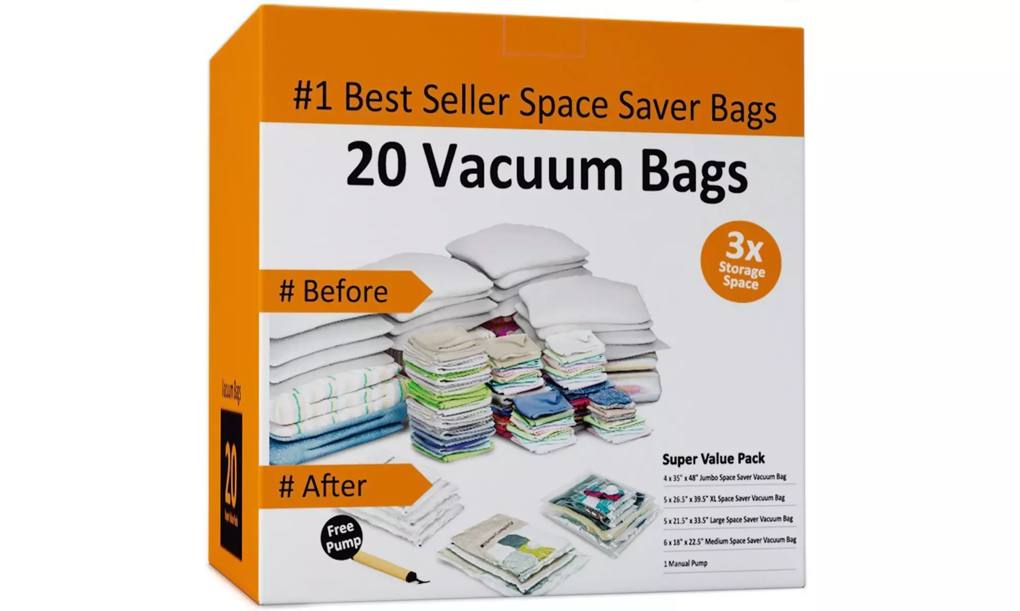 Pack of 20 Vacuum Storage Bags Air Tight Seal Closet Space Saving Organize - Primary Image