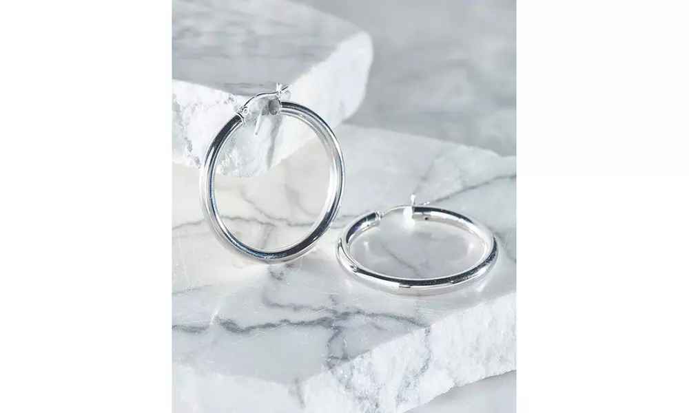 Solid sterling Silver 25mm Classic French Lock Hoops