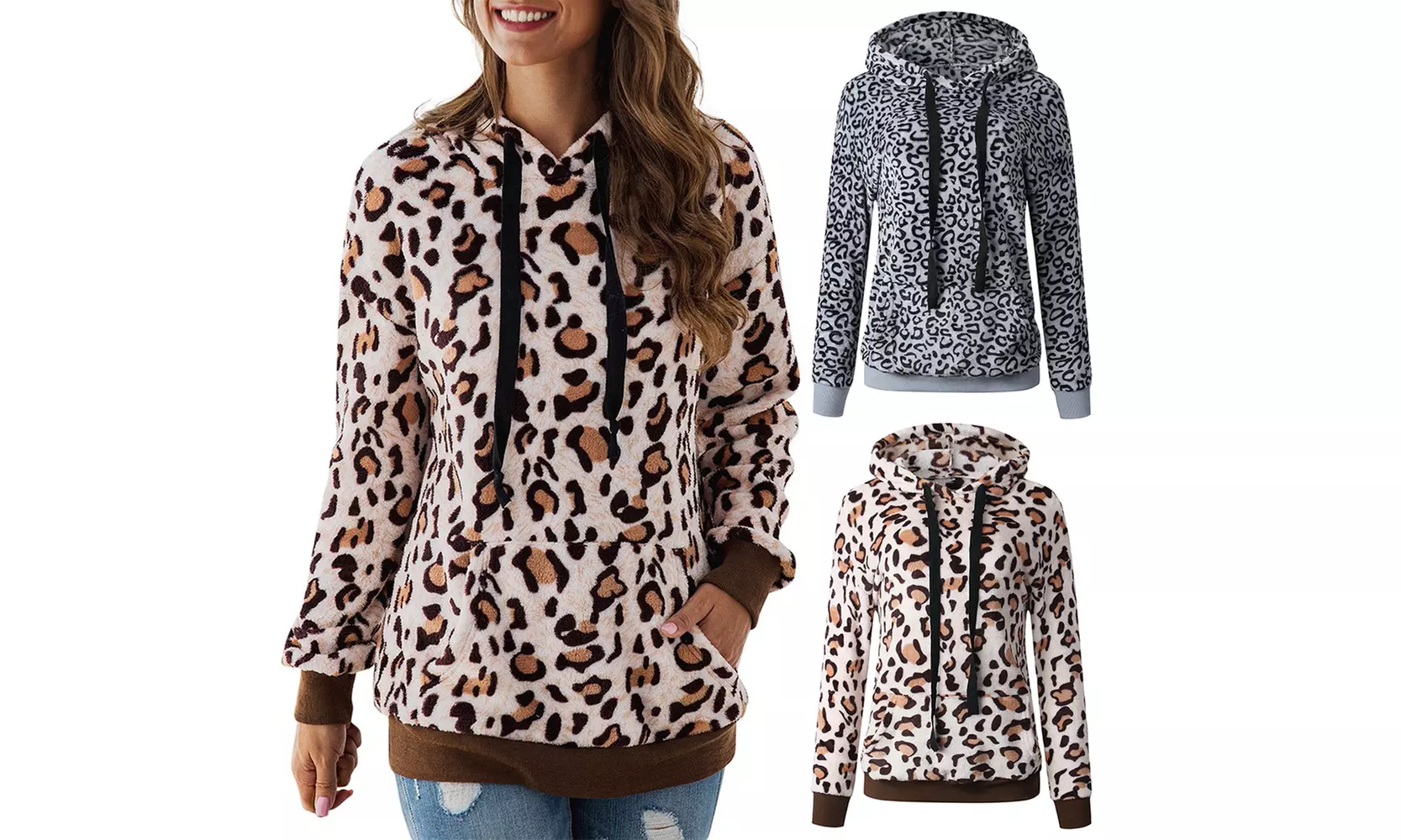 Womail Sweatshirts winter Leopard pocket Tether Hoodies sweatshirts - Primary Image