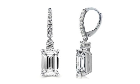 Emerald Cut Drop Leverback Earrings With Crystals From Swarovski Brass