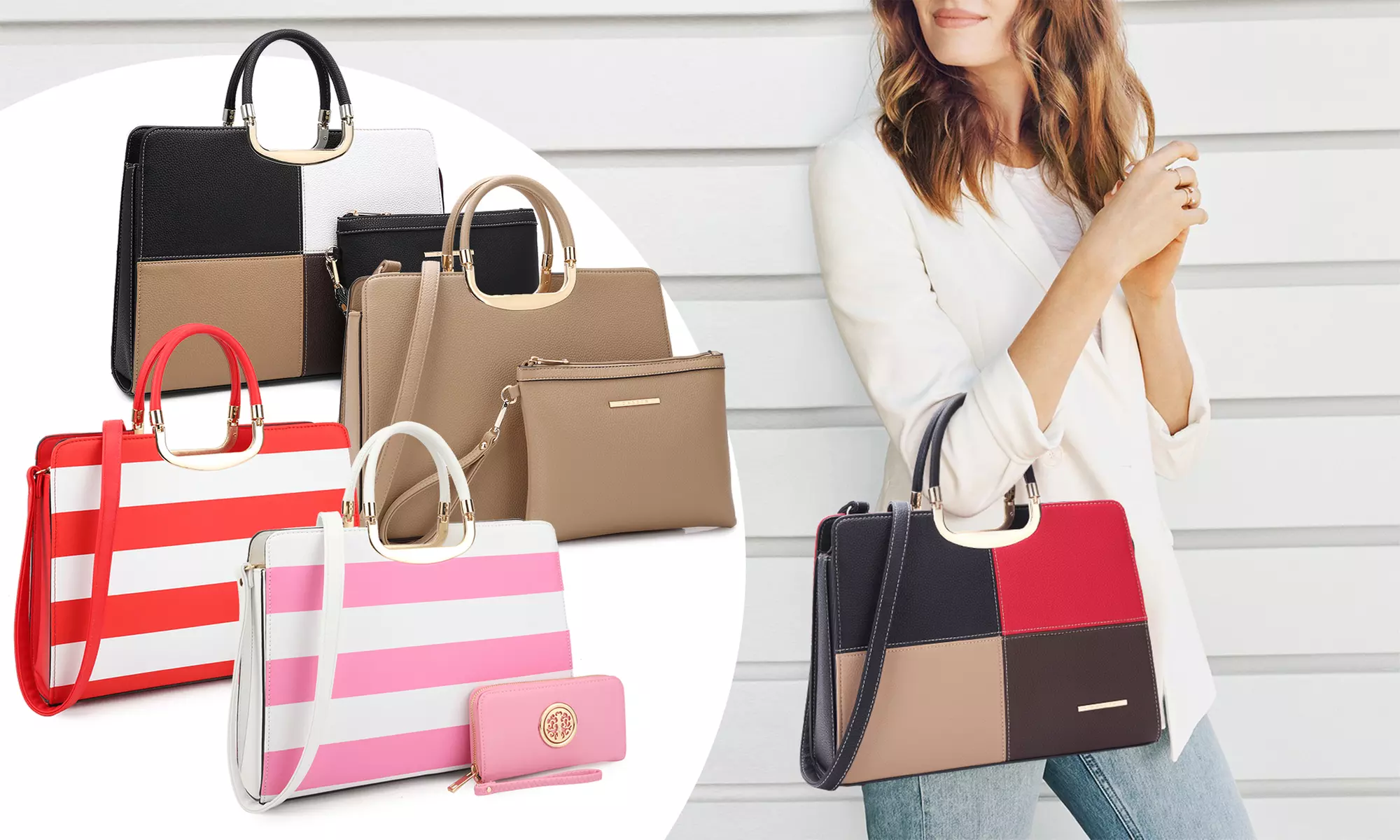 MMK Collection Vegan Leather Satchel Handbag with Matching Pouch 2 Pc Purse Set - Primary Image