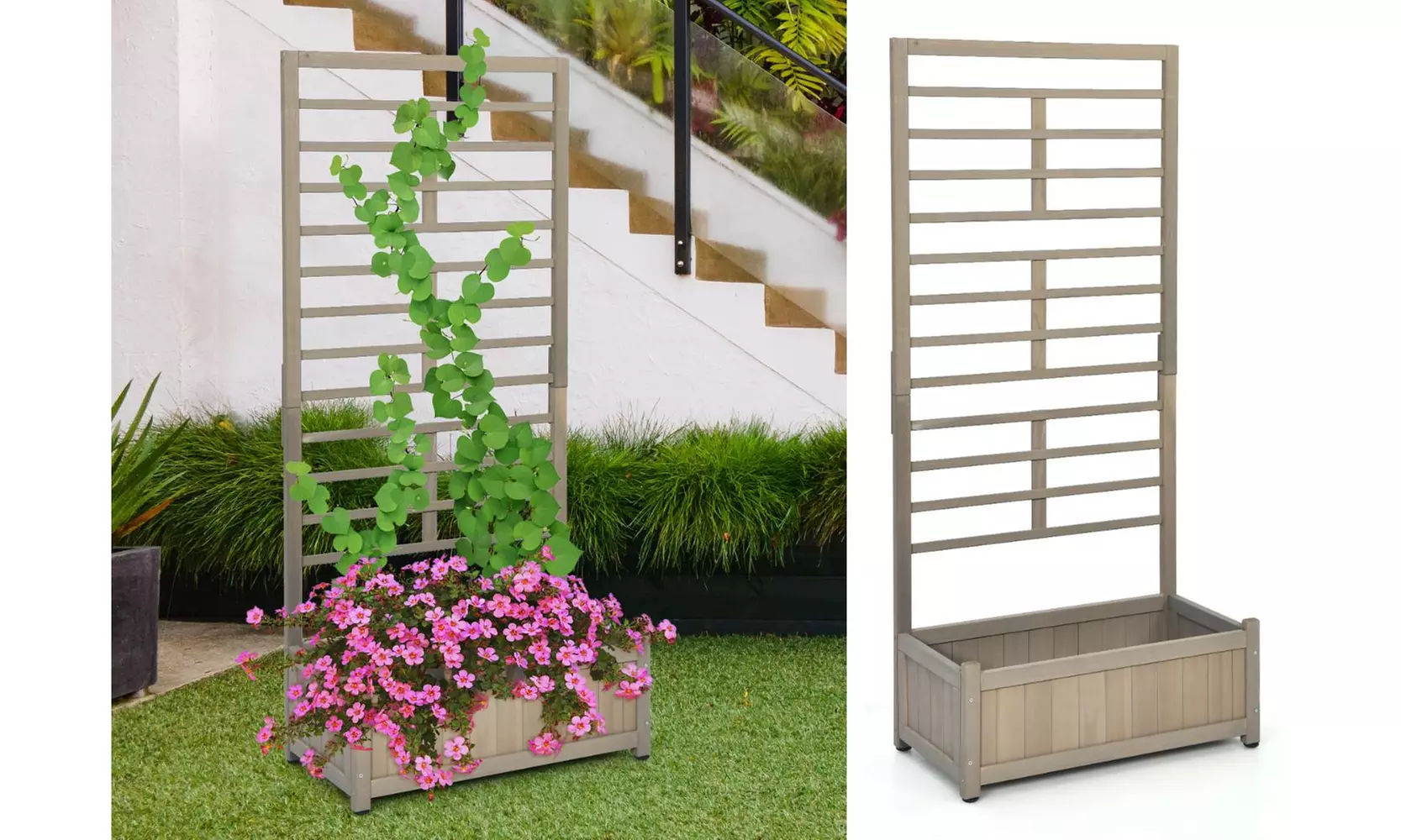 Costway 68in Wood Planter Box with Trellis Raised Garden Bed for Climbing Plants - Primary Image