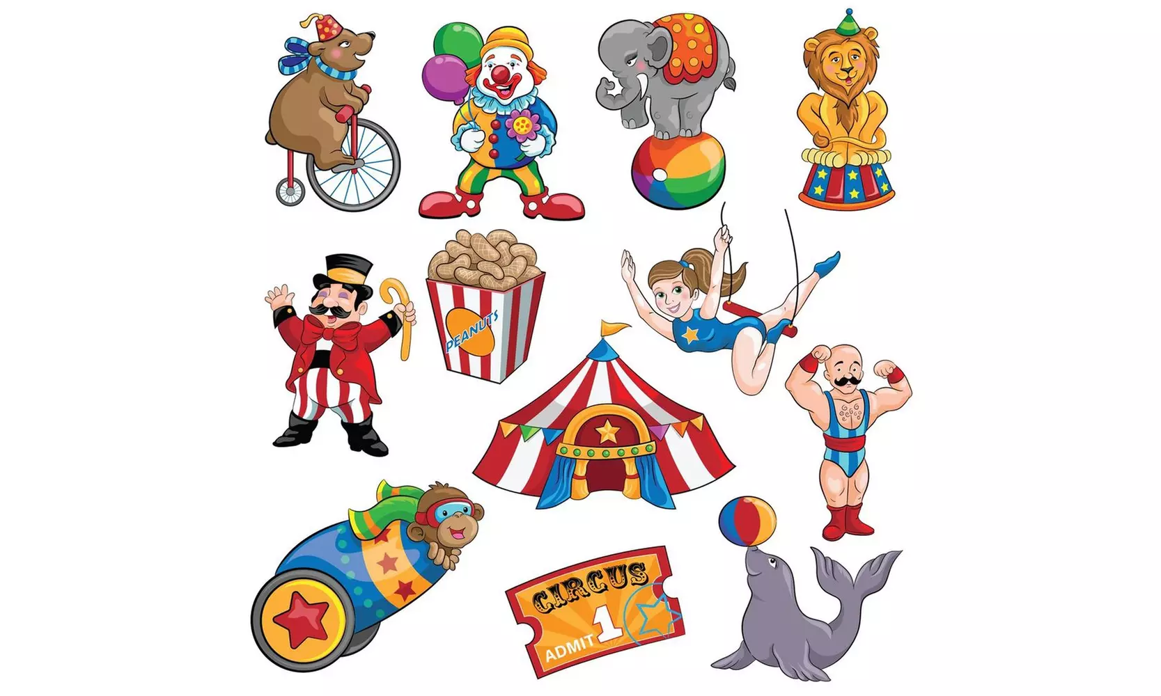 12-Piece Circus Theme Carnival Cutouts Birthday Party Colorful Print Decoration - Primary Image