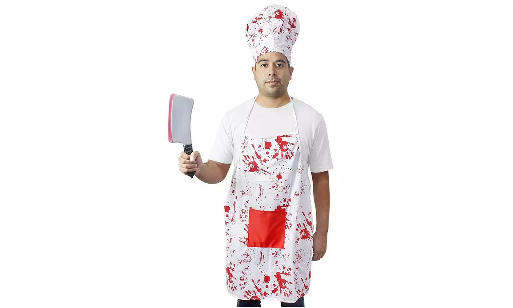 3-Set Halloween Bloody Butcher Costume, Killer DressUp, Chef Hat Fake Cleaver - Primary Image