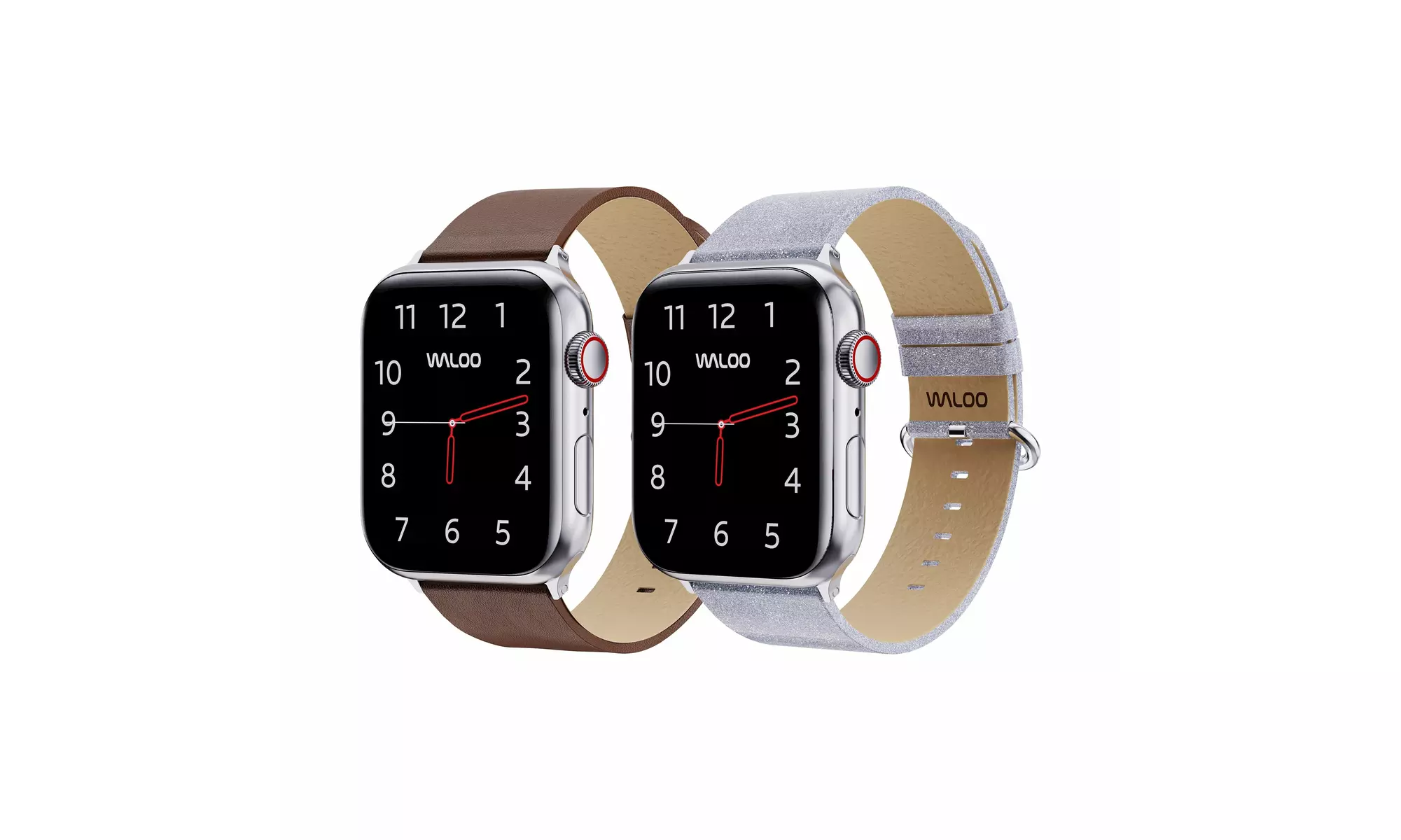 Waloo 2-Pack Leather Grain and Shiny Brilliance Apple Watch Bands