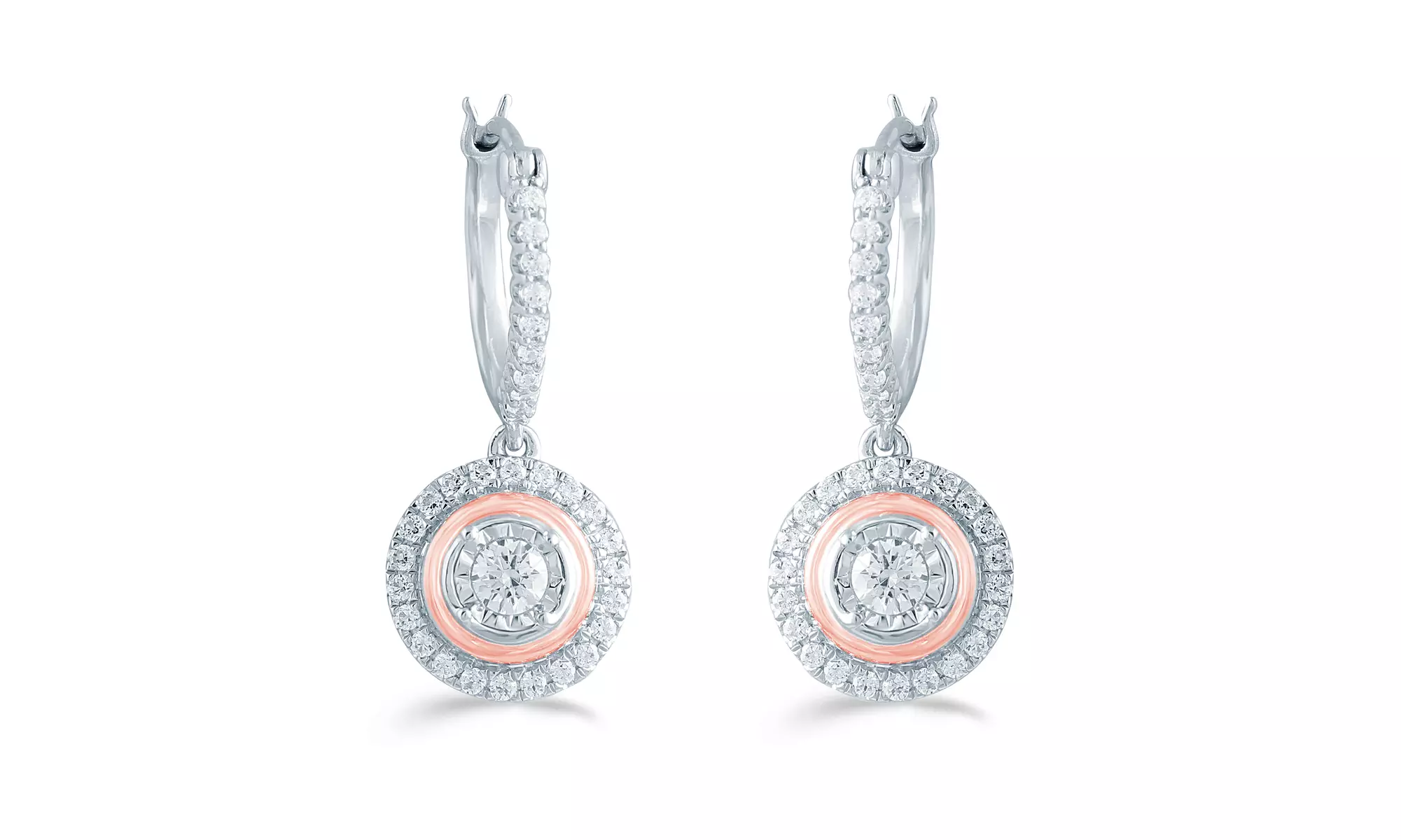 1/2Ct TW Dia Round Halo Earring in Silver & 14k-RG plating by Fifth and Fine