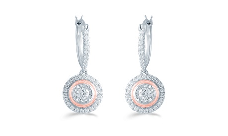 1/2Ct TW Dia Round Halo Earring In Silver & 14k-RG Plating By Fifth And Fine I-J I2-I3 1/2 Ct Princess White Diamond