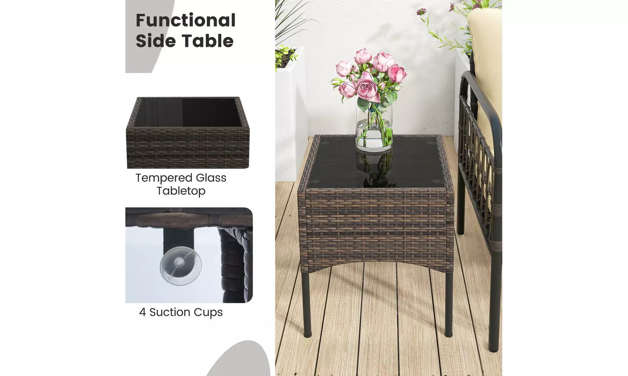 Costway 5 Piece Patio Conversation Set - Outdoor Wicker Chairs, Ottomans & Table