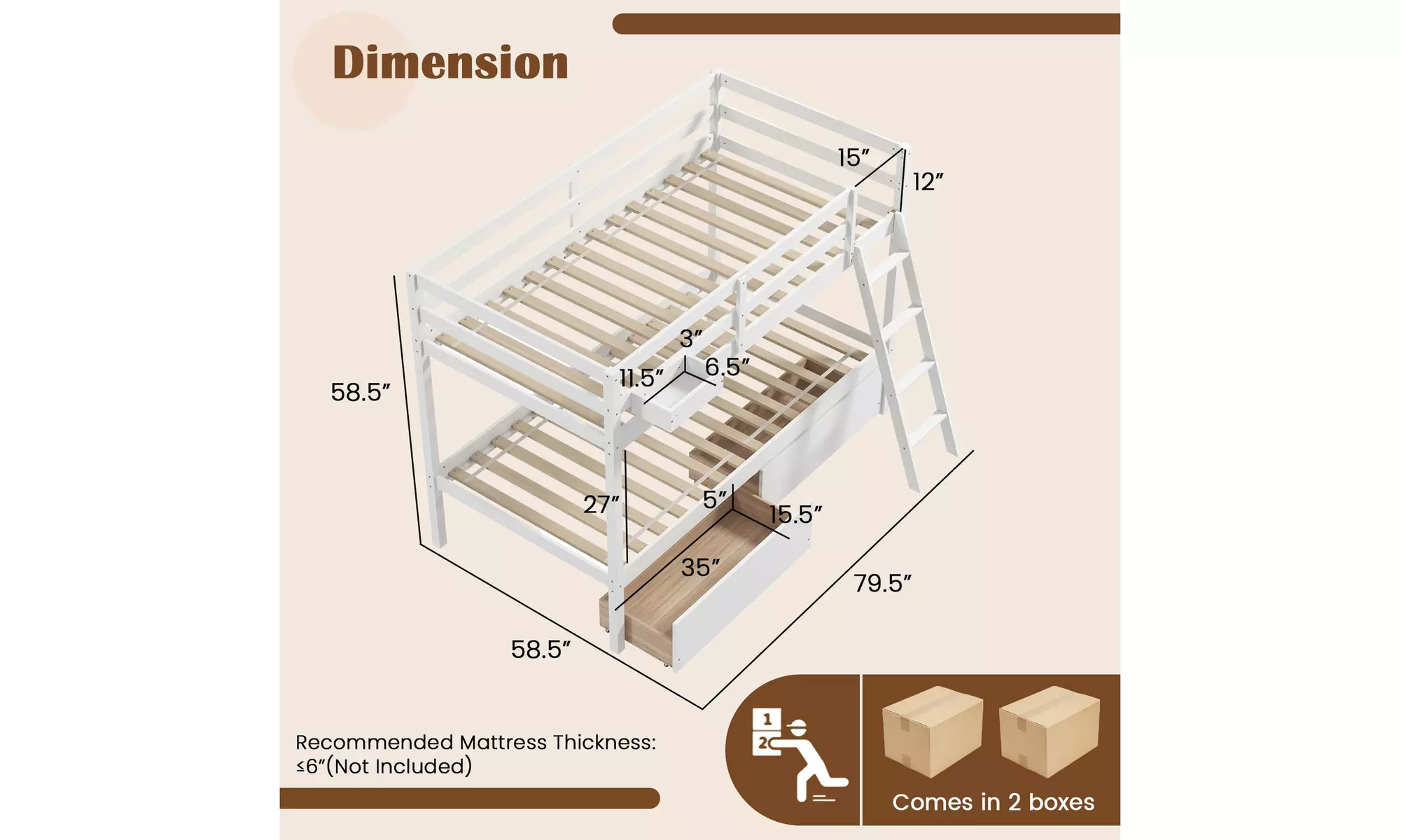Costway Twin Over Twin Bunk Bed w/ 2 Storage Drawers Ladder No Box Spring Needed