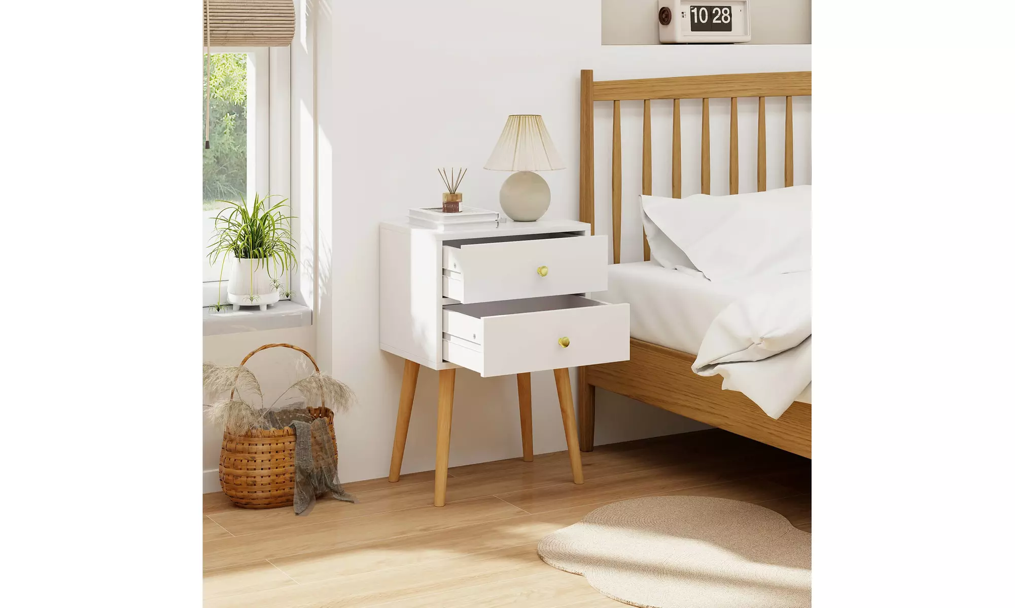 Mid Century Modern 2 Drawers Nightstand In White Sofa Side Table End Table