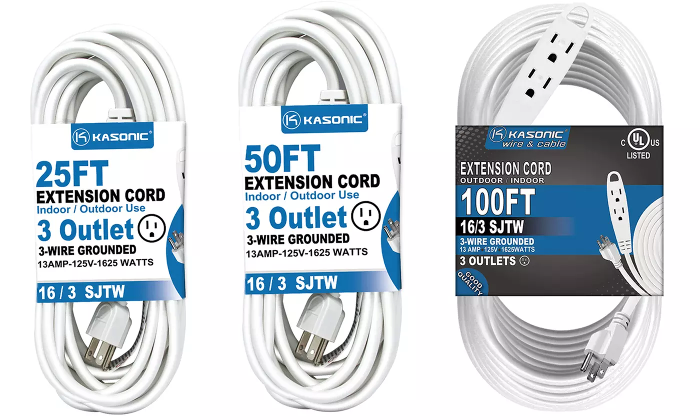 3 Outlets Extension Cord, 16/3 SJTW Indoor/Outdoor Use (25- or 50- or 100 Feet) - Primary Image