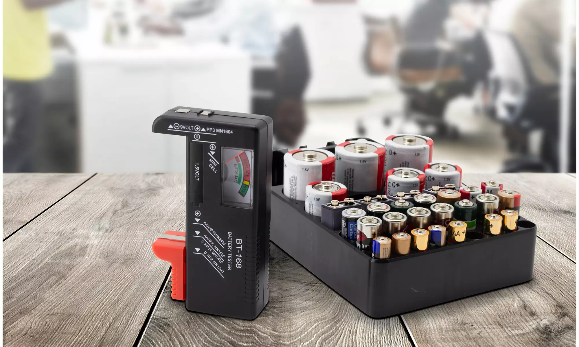 Battery Tester and Storage Case Organizer (Holds up to 34 Batteries) - Primary Image