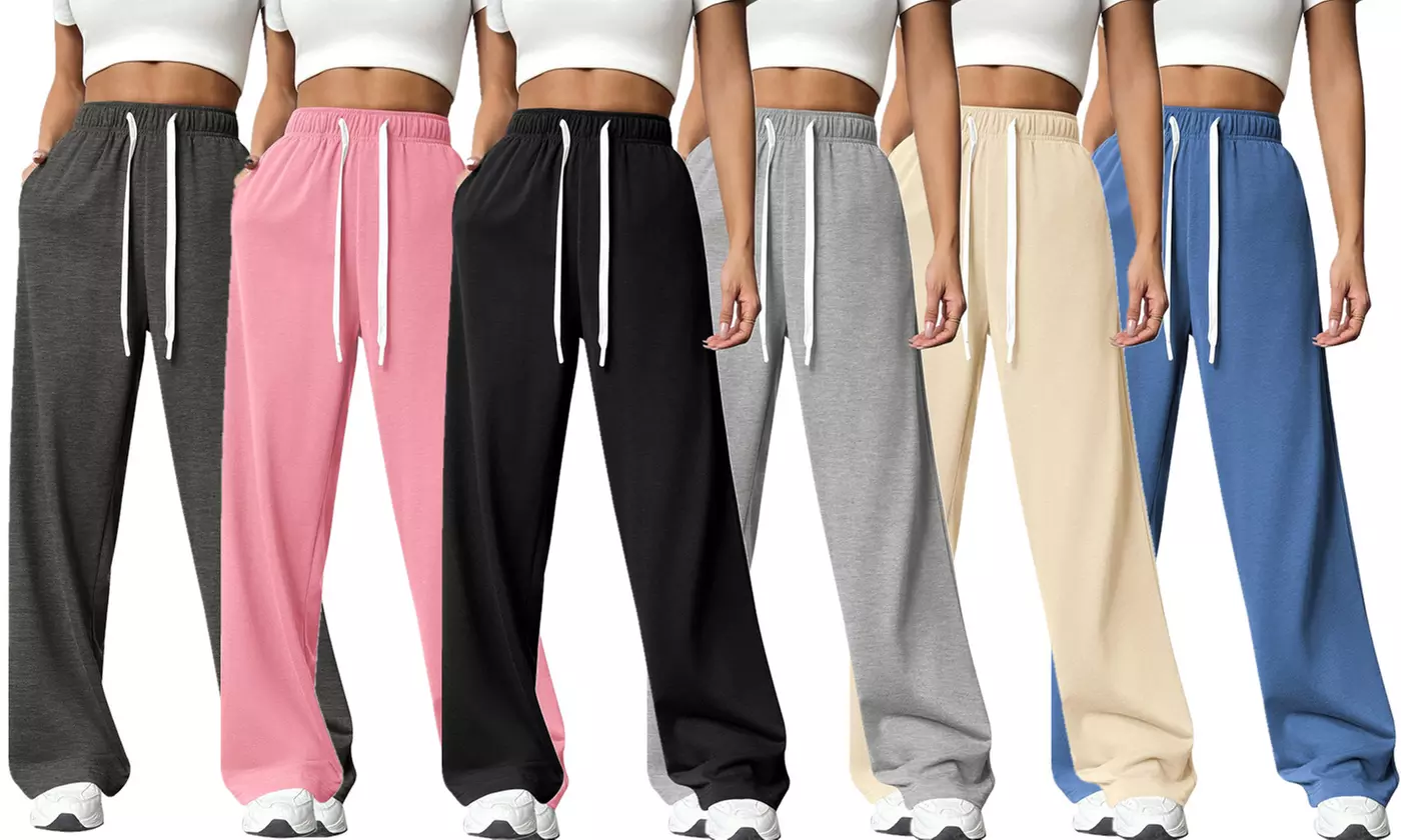 Womens Wide Leg Sweat Pants Pockets Baggy Sweatpants Drawstring Workout Pants - Primary Image