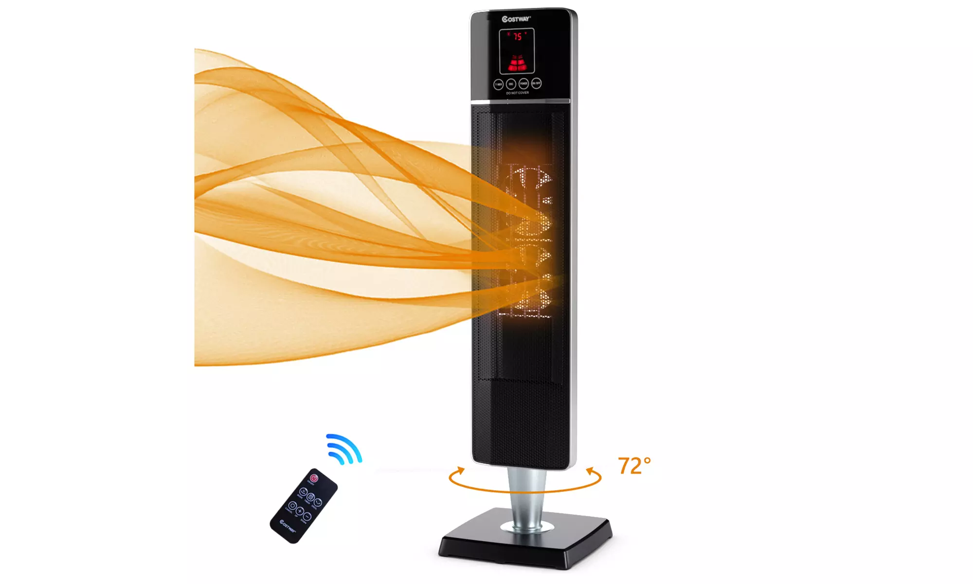 Costway 1500W Portable Oscillating Ceramic Tower Heater Timer Remote Control - Primary Image