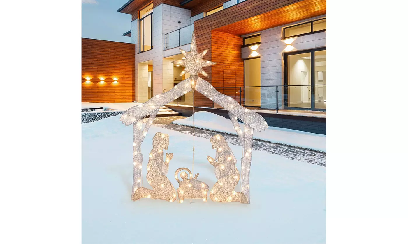 4ft Lighted Nativity Scene 80 LED Holy Family Yard Outdoor Christmas Decoration - Primary Image