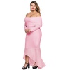 Image 1: Women's Pink/Black Overlay Off Shoulder Fishtail Plus Size Maxi Dress