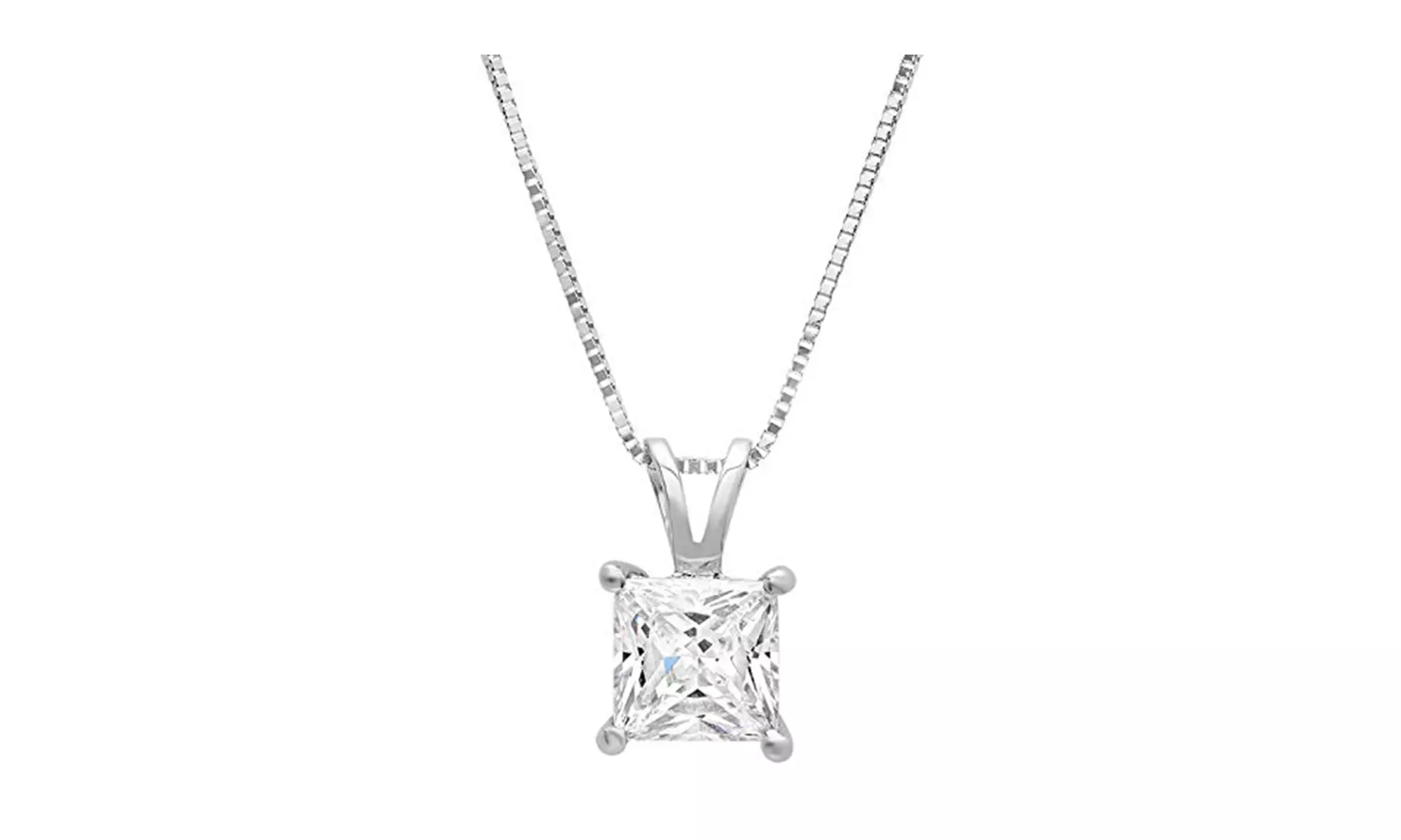 24k white Gold plated silver Princess White Sapphire 18 Inch Necklace - Second Medium