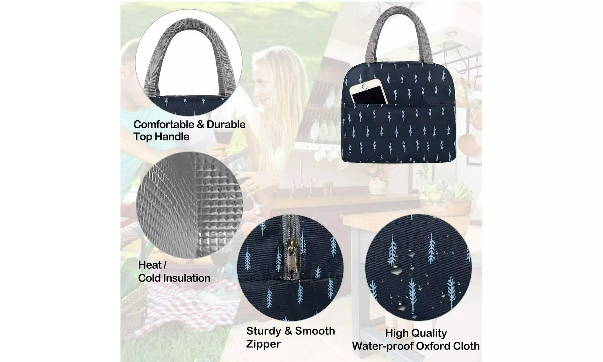 Portable Insulated Lunch Bag Bento Box Cooler Tote for Kids Adult Men Women