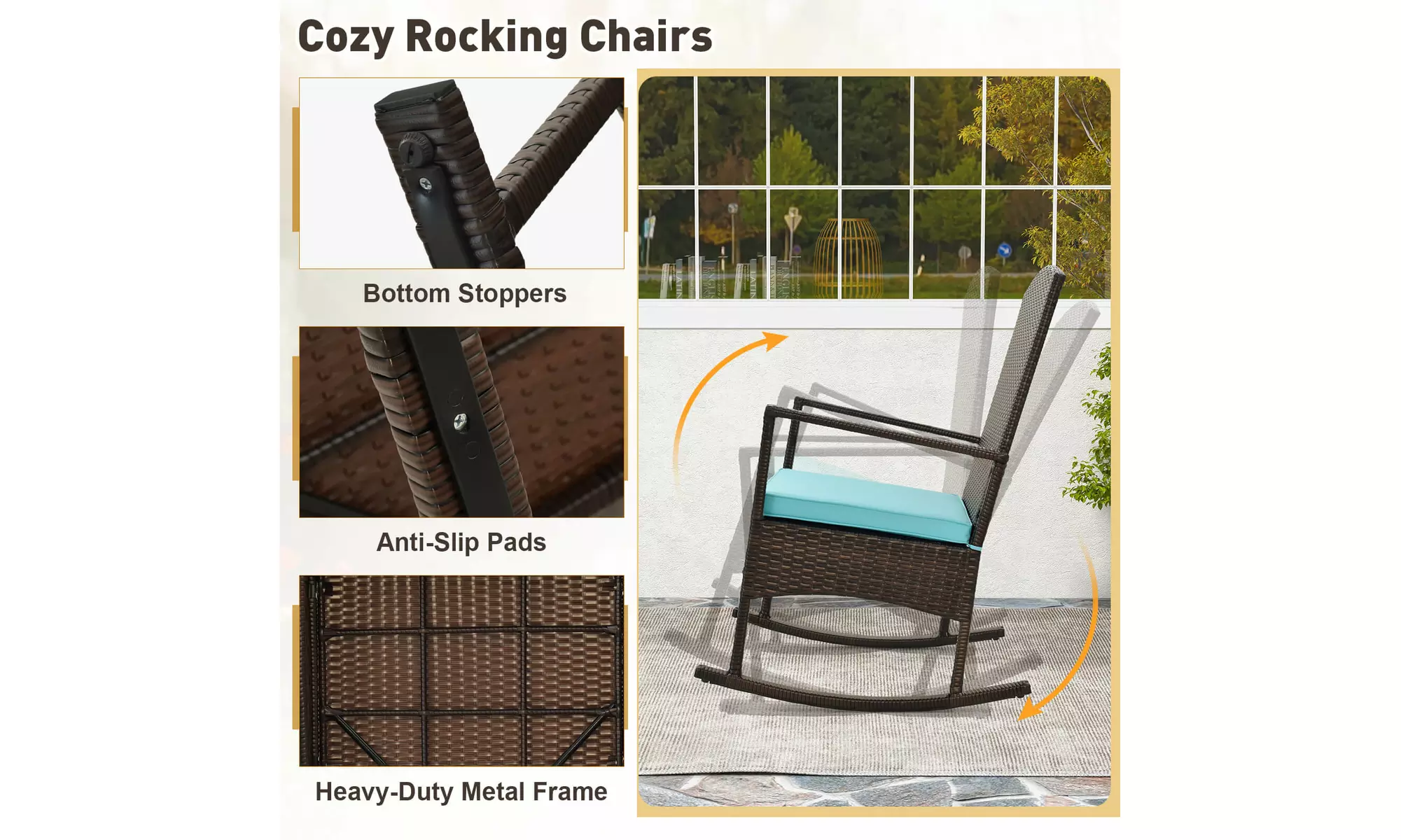 Costway 3 Piece Wicker Patio Set With Rocking Chairs & 2-Tier Coffee Table