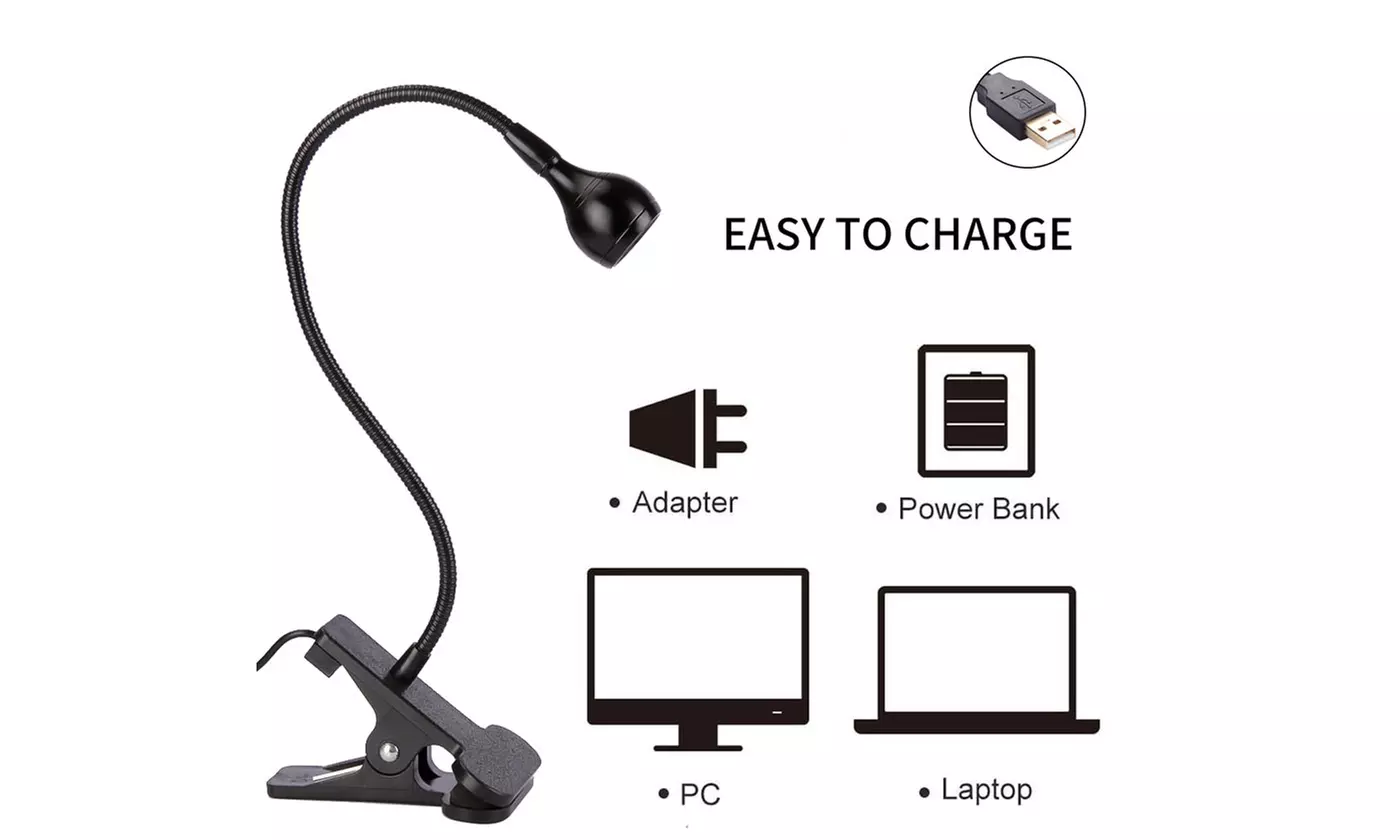 USB Clip on Night Light Reading Light Lamp for Desk Bed Computers