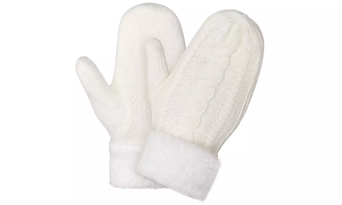 Women's Cozy Winter Knit Mitten Gloves With Fleece Lining