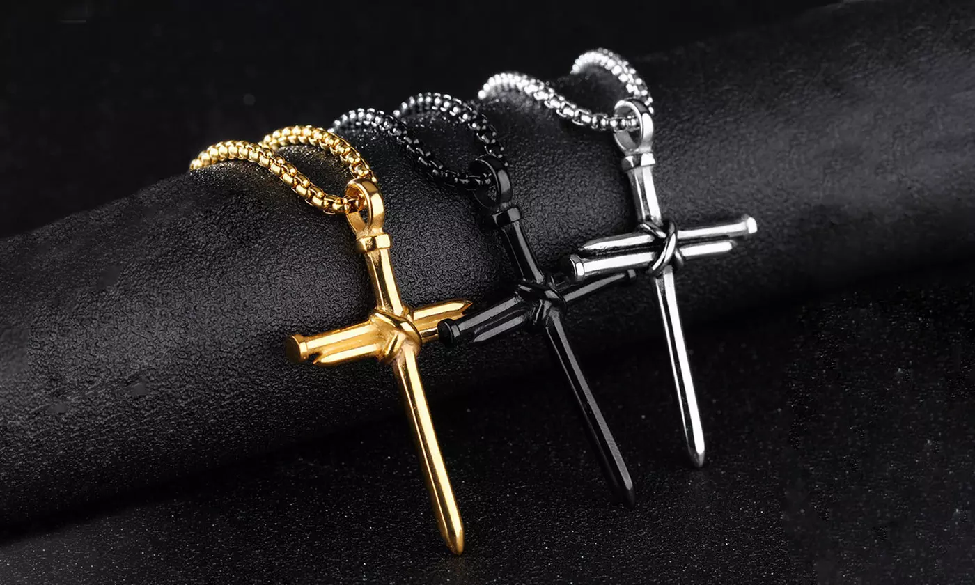 Stainless Steel Nail Cross Pendant Necklace with 24 Inch Chain