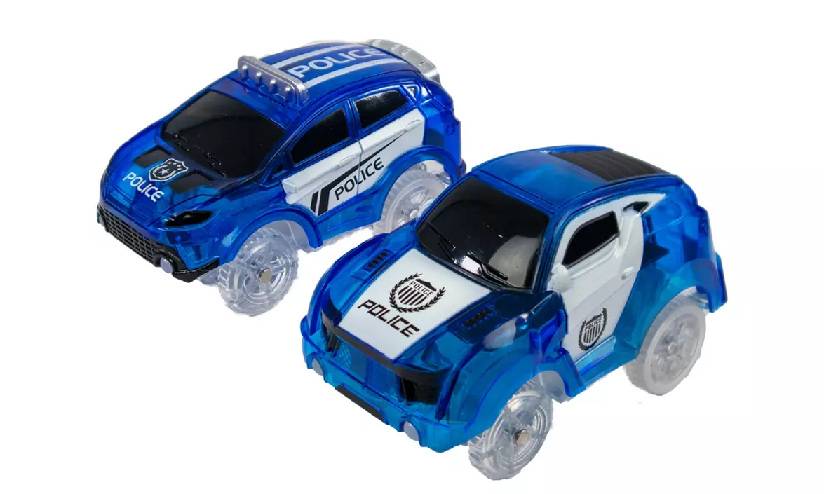 2pc - Magic Twister Glow In the Dark Race Vehicles - Turbo Police Pursuit Cars - Primary Image