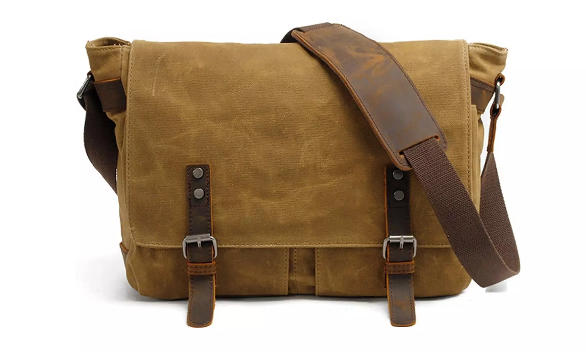 Men's Canvas with Leather School Cross Body Messenger Bag - Primary Image