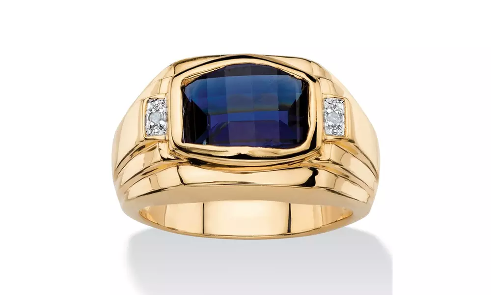 Men's 2.20 TCW Created Blue Sapphire and Diamond Accent 18k Gold-Plated Ring - Primary Image