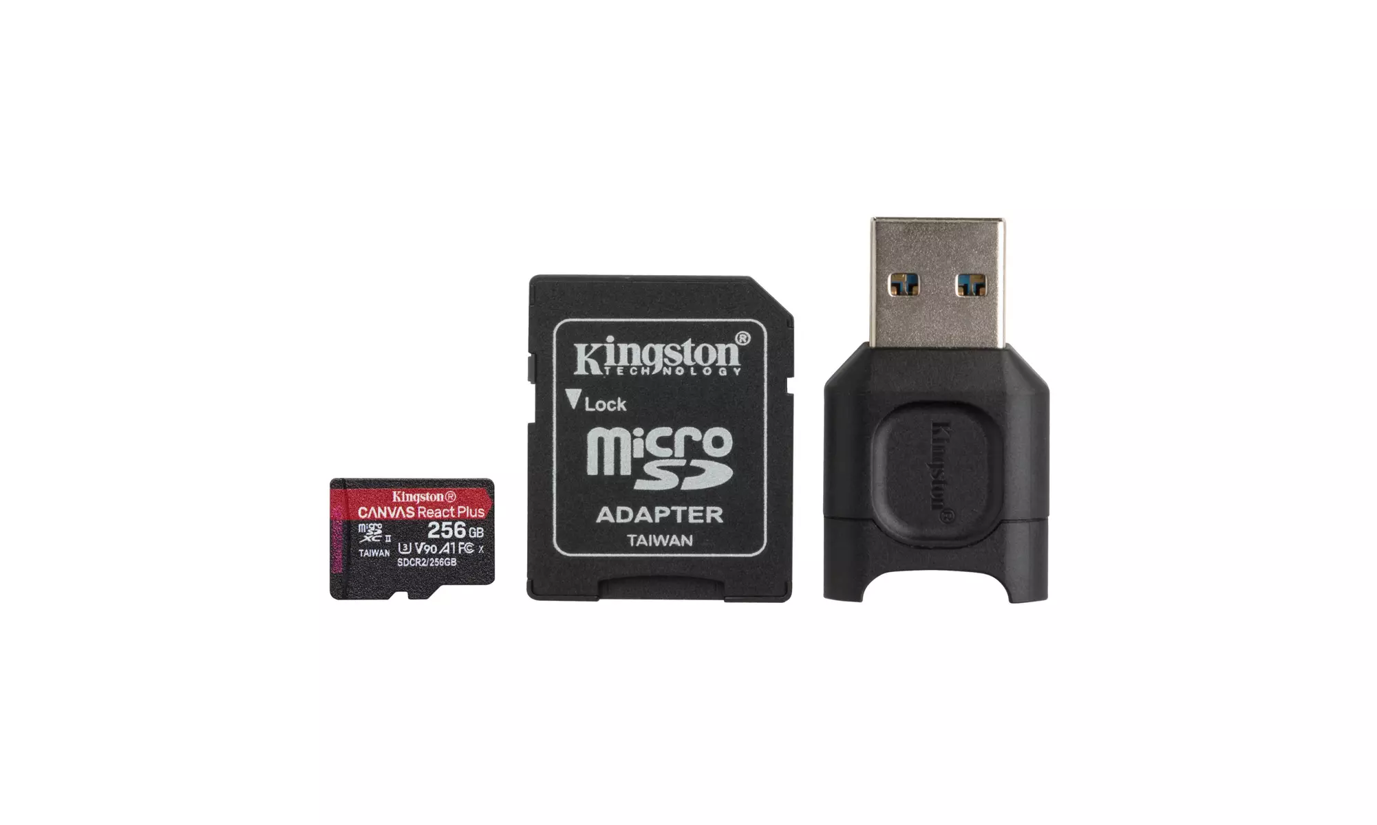 Kingston 256GB Canvas React Plus microSDXC Memory Card with Adapter and Reader - Primary Image