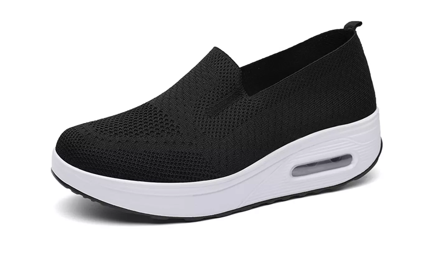  Women's Breathable Mesh Stretch Platform Cushion Sneakers