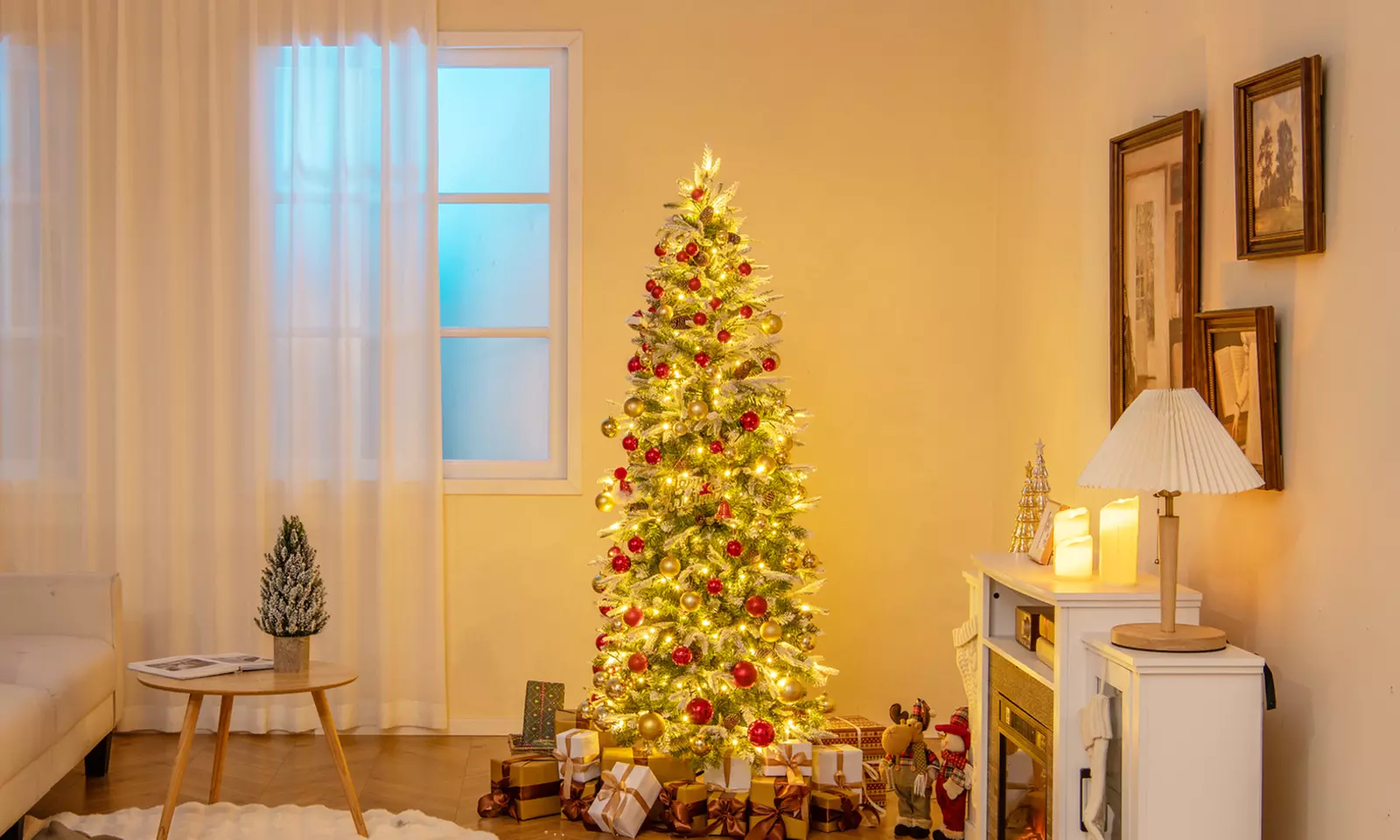Costway 6/7.5/9 FT Christmas Tree with PE PVC Branch Tips Warm White LED Lights