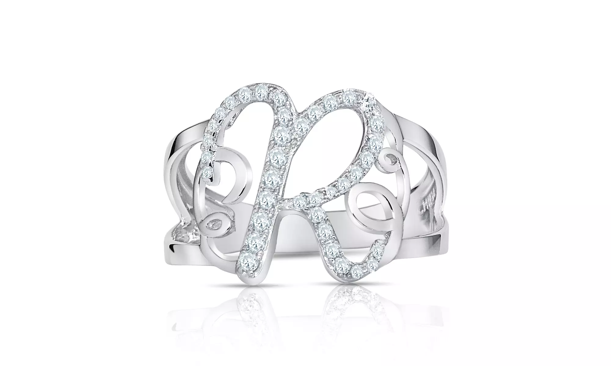 Crystal Monogram Ring in Sterling Silver