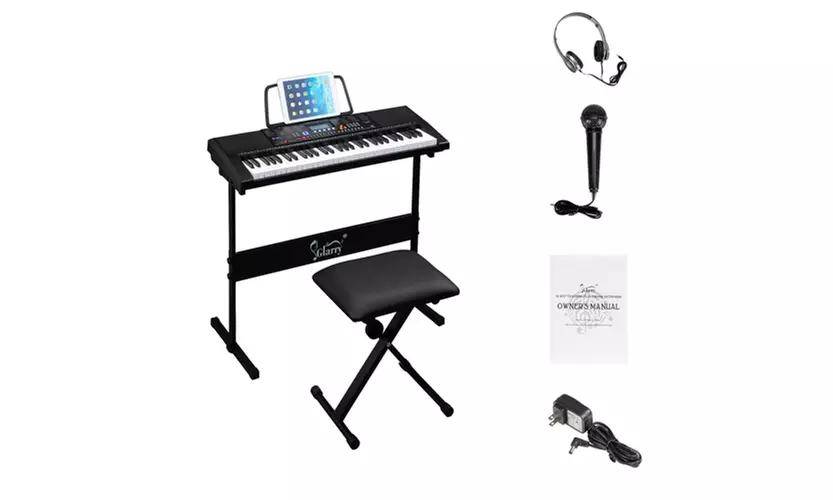 Glarry Electronic Keyboard Piano Set for Beginner with Piano Stand, Bench - Primary Image