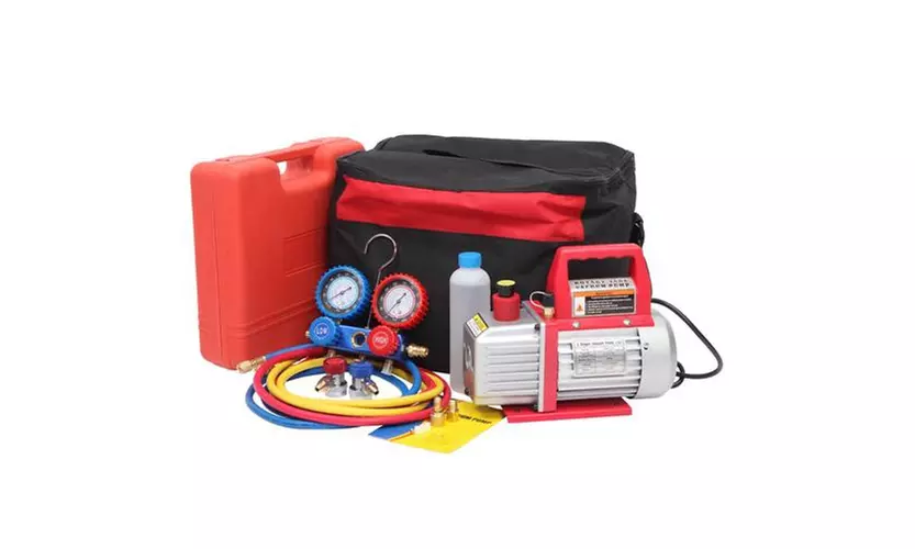 3.5CFM Vacuum Pump R134 R12 R22 Double Gauge Valve Set - Primary Image