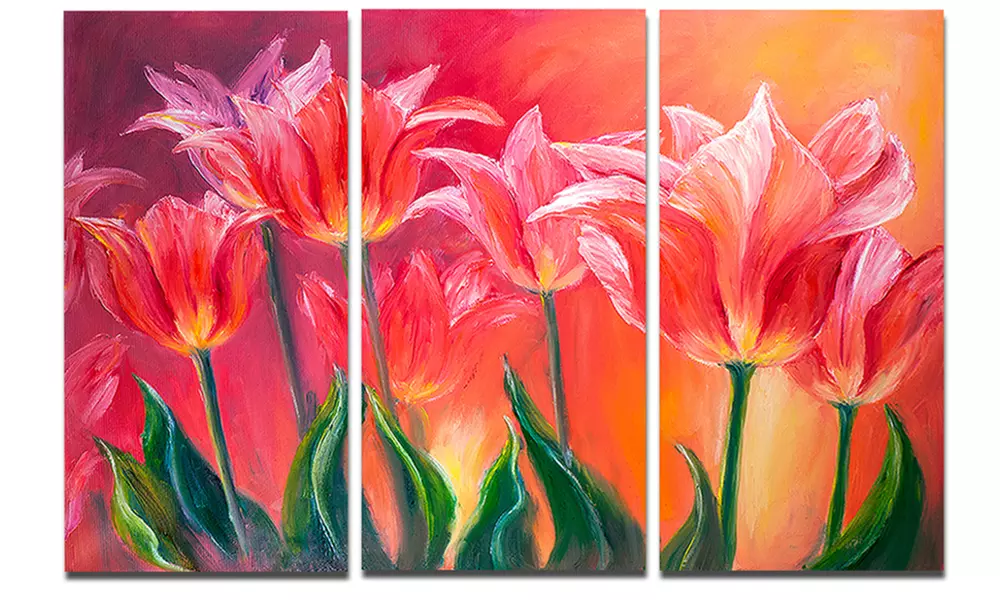 Tulips in Red Shade Floral Metal Wall Art 36x28 3 Panels - Primary Image