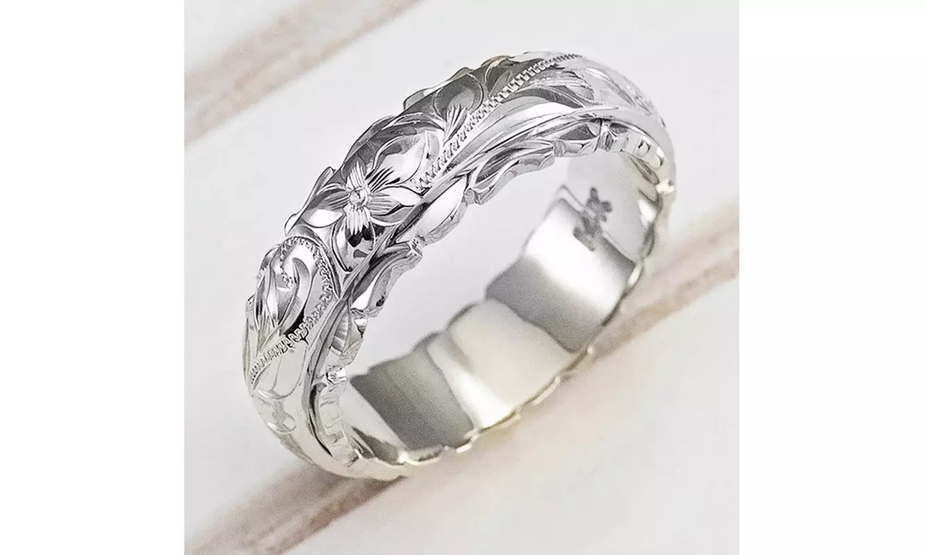 Women's Fashion 14k Gold Carved Flower Bride Wedding Engagement Rings - Second Medium