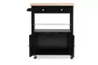 Closeout: Denton Contemporary Black Kitchen Cart with Wood Top - Second Medium