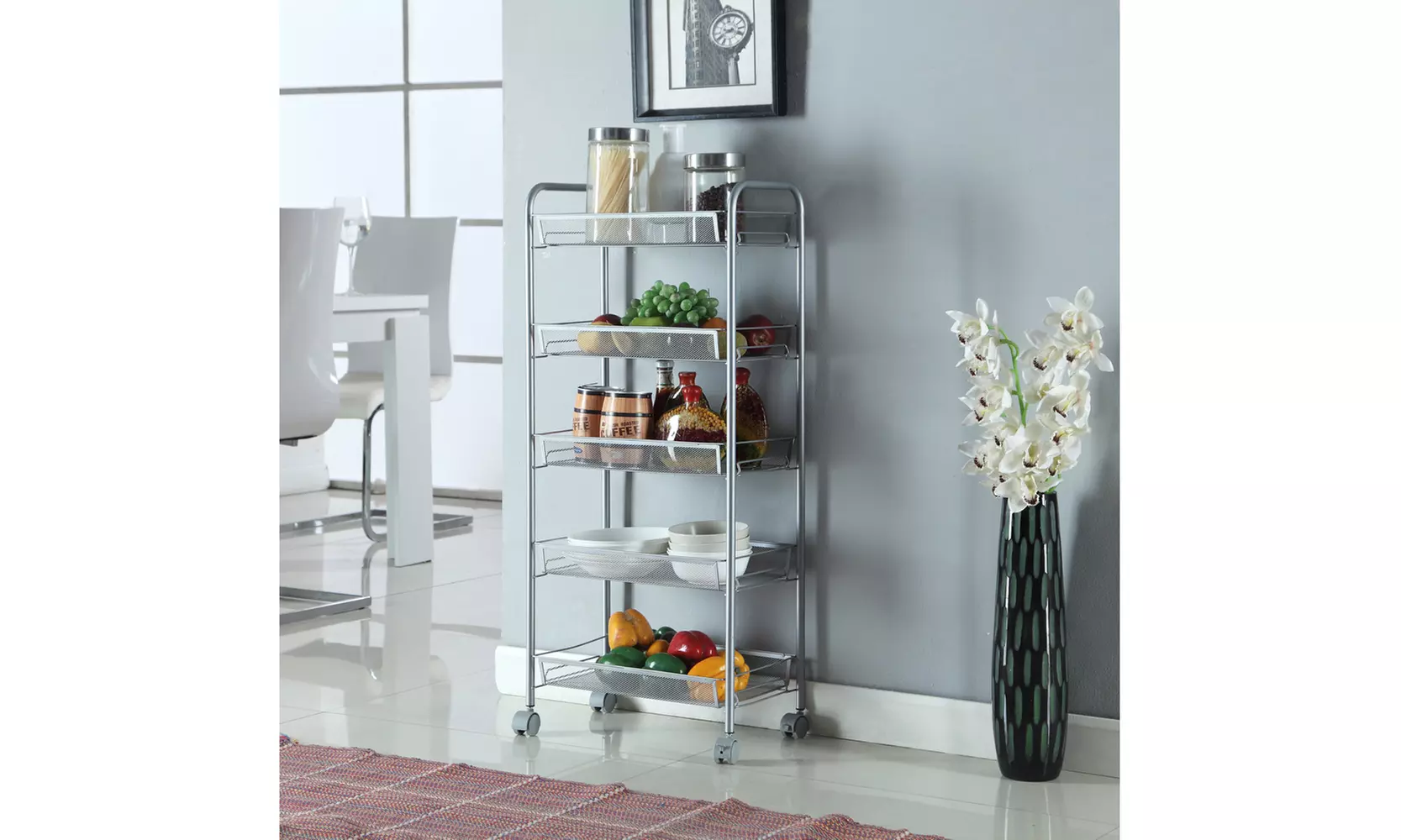 5 Tier Wire Mesh Rolling Cart - Primary Image