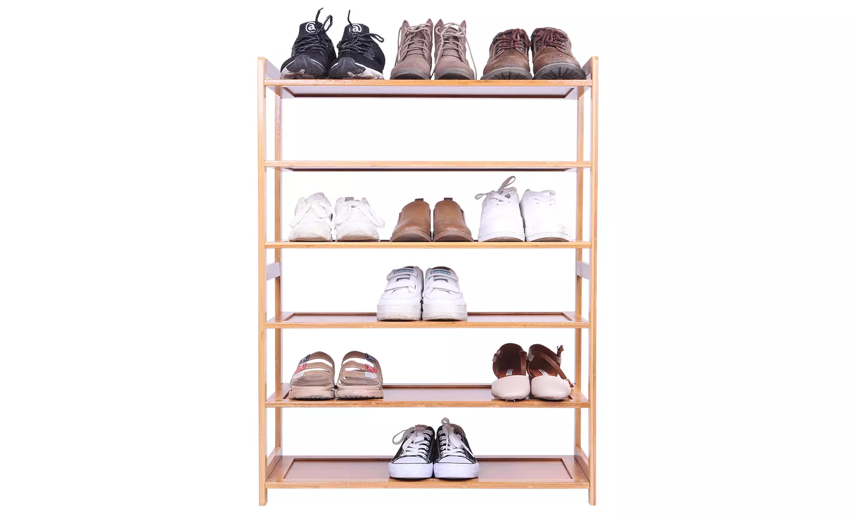Concise Rectangle Bamboo Shelf 6 Tiers Entryway Storage Shoe Rack Organisers - Second Medium