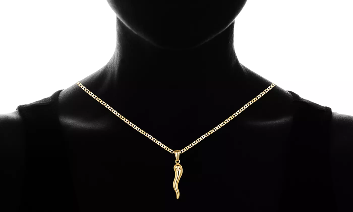 18k Yellow Gold-filled Italian Cornicello Horn Chili Pepper With Mariner Chain
