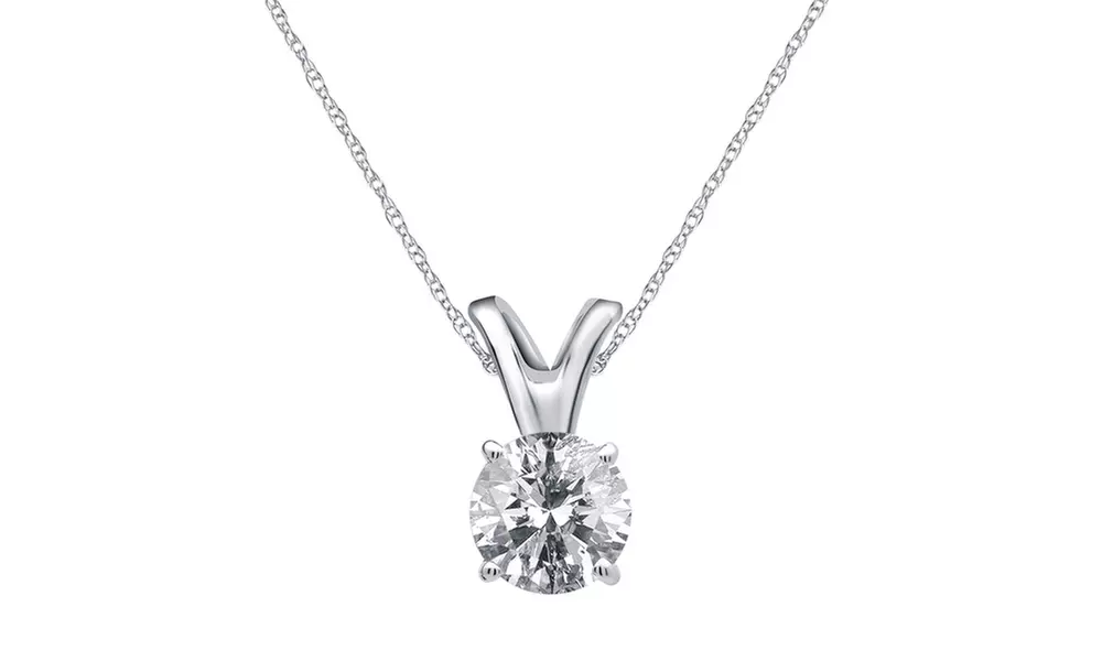 0.50 CTTW Certified Solitaire Diamond Pendant In 14K WG-GSOLPENRD50W-L - Primary Image