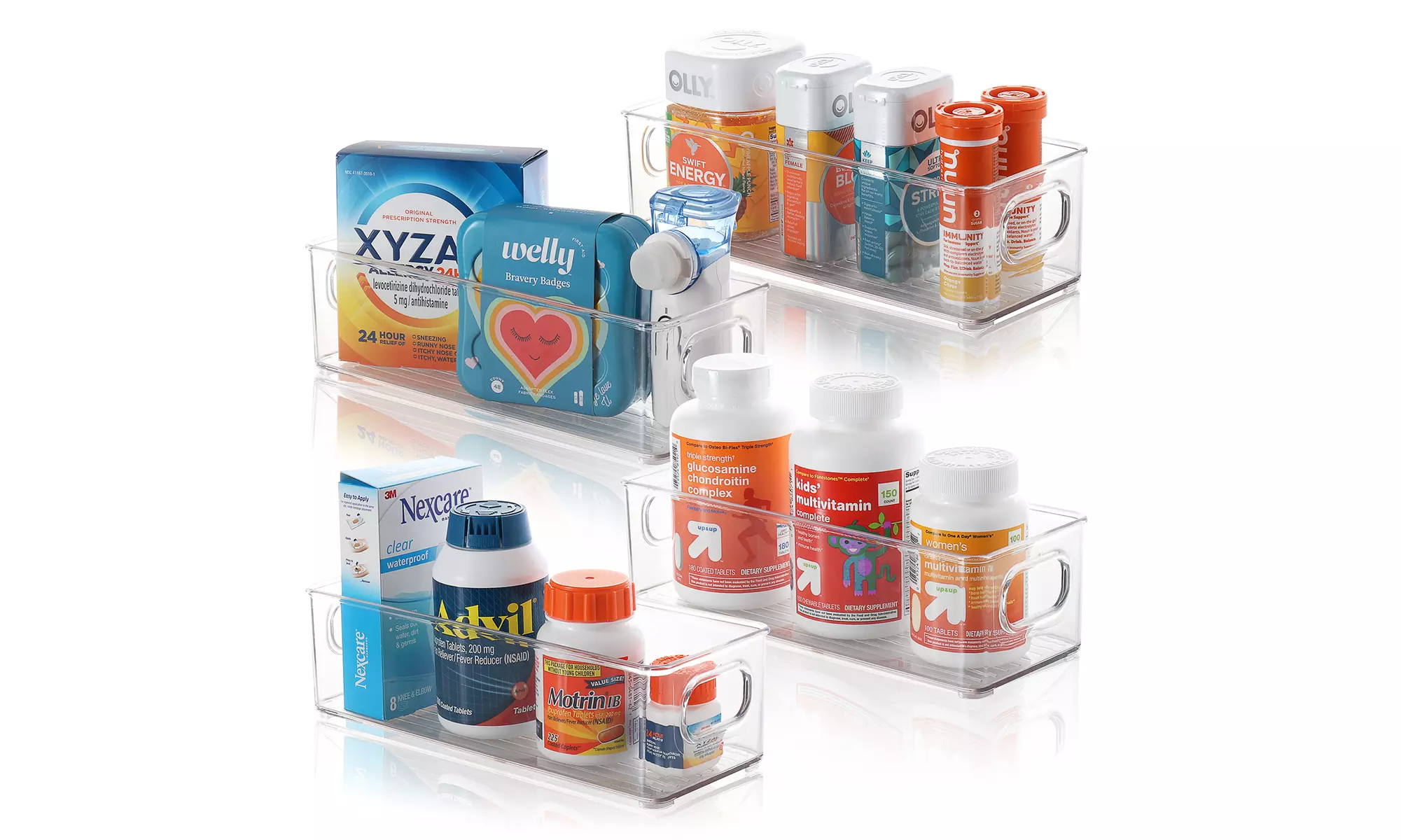 StorageBud 4 Pack Vitamin & Medication Plastic Organizer Bins with Handles - Primary Image