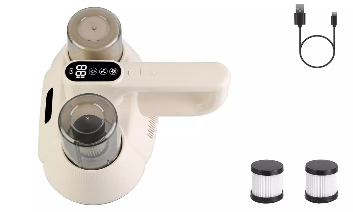 NewHome Cordless Bed Vacuum with UV-C Sanitization and Double-Cup Filtration