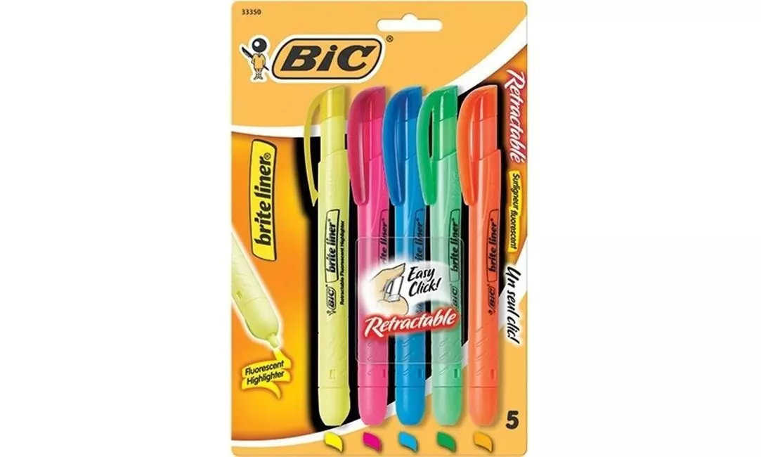 Bic BICBLRP51 Brite Liner Retractable 5 Pk Chisel- Tip - Primary Image