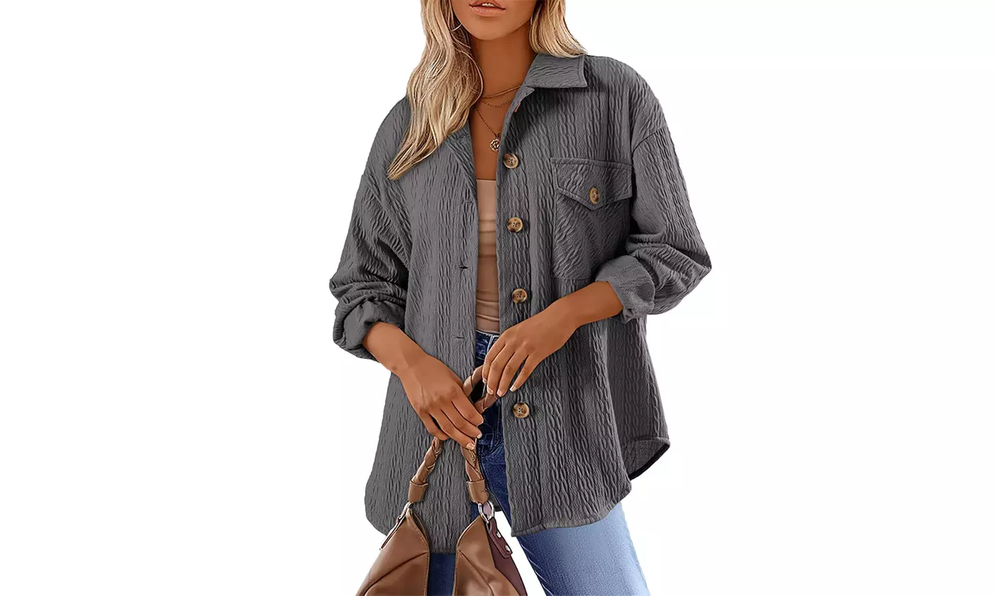 Bohuma Women's Shacket Jacket Long Sleeve Button Down Shirts