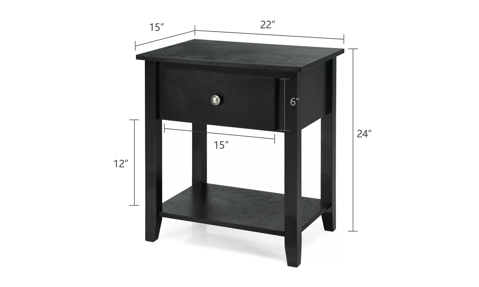 Costway 2PCS Nightstand Sofa End Side Table W/ Storage Drawer Black